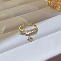 Retro Geometric Butterfly Bow Knot Copper Inlay Artificial Pearls Zircon Rings sku image 12