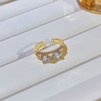 Retro Geometric Butterfly Bow Knot Copper Inlay Artificial Pearls Zircon Rings sku image 26