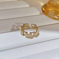 Retro Geometric Butterfly Bow Knot Copper Inlay Artificial Pearls Zircon Rings sku image 13