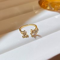 Retro Geometric Butterfly Bow Knot Copper Inlay Artificial Pearls Zircon Rings sku image 21