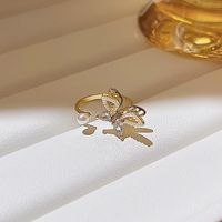 Retro Geometric Butterfly Bow Knot Copper Inlay Artificial Pearls Zircon Rings sku image 20