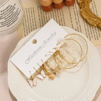 Fashion Butterfly Alloy Plating Inlay Artificial Pearls Women's Hoop Earrings 1 Set main image 3