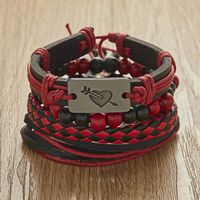 Fashion Heart Shape Pu Leather Knitting Men's Bracelets 1 Set main image 5
