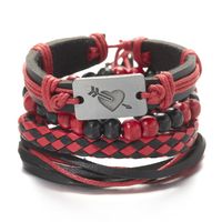Fashion Heart Shape Pu Leather Knitting Men's Bracelets 1 Set main image 4