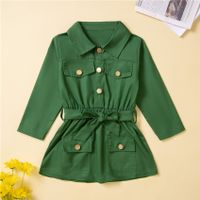 Casual Solid Color Bowknot Cotton Blend Polyester Girls Dresses sku image 4