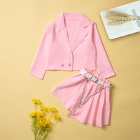 Fashion Solid Color Cotton Blend Polyester Girls Clothing Sets sku image 1