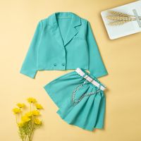 Fashion Solid Color Cotton Blend Polyester Girls Clothing Sets sku image 8
