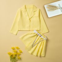 Fashion Solid Color Cotton Blend Polyester Girls Clothing Sets sku image 12