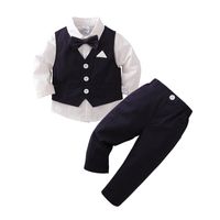 British Style Solid Color Cotton Boys Clothing Sets main image 4