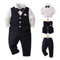 British Style Solid Color Cotton Boys Clothing Sets main image 5