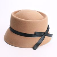 Women's Basic Solid Color Bowknot Wide Eaves Fedora Hat main image 2