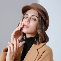 Women's Retro Solid Color Curved Eaves Beret Hat main image 4
