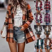 Femmes Style Vintage Plaid Impression Poche Patte Manteau Manteau En Laine main image 1