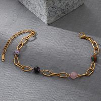 Fashion Round Stainless Steel Natural Stone Gold Plated Bracelets 1 Piece main image 4