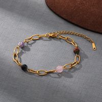 Fashion Round Stainless Steel Natural Stone Gold Plated Bracelets 1 Piece sku image 1