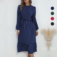 Women's A-line Skirt Vintage Style Round Neck Printing Long Sleeve Polka Dots Midi Dress Daily main image 1