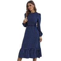 Women's A-line Skirt Vintage Style Round Neck Printing Long Sleeve Polka Dots Midi Dress Daily main image 5