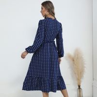Women's A-line Skirt Vintage Style Round Neck Printing Long Sleeve Polka Dots Midi Dress Daily main image 4