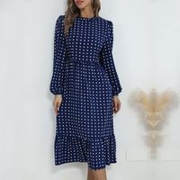Women's A-line Skirt Vintage Style Round Neck Printing Long Sleeve Polka Dots Midi Dress Daily main image 3