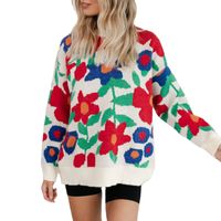 Fashion Flower Polyester Round Neck Long Sleeve Regular Sleeve Jacquard Sweater main image 5