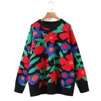 Fashion Flower Polyester Round Neck Long Sleeve Regular Sleeve Jacquard Sweater sku image 8
