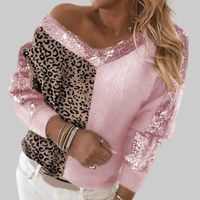 Women's Sweater Long Sleeve Sweaters & Cardigans Sequins Fashion Leopard main image 4