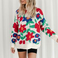 Fashion Flower Polyester Round Neck Long Sleeve Regular Sleeve Jacquard Sweater main image 3