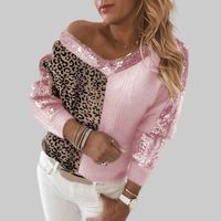 Women's Sweater Long Sleeve Sweaters & Cardigans Sequins Fashion Leopard main image 3