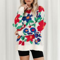 Fashion Flower Polyester Round Neck Long Sleeve Regular Sleeve Jacquard Sweater main image 2