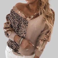 Women's Sweater Long Sleeve Sweaters & Cardigans Sequins Fashion Leopard main image 1
