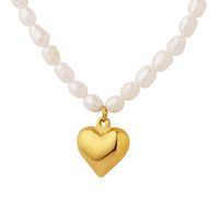 Glam Heart Shape Titanium Steel Beaded Pearl Necklace main image 1