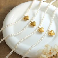 Glam Heart Shape Titanium Steel Beaded Pearl Necklace main image 6