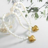 Glam Heart Shape Titanium Steel Beaded Pearl Necklace main image 3