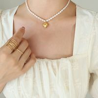Glam Heart Shape Titanium Steel Beaded Pearl Necklace sku image 1