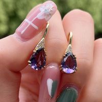 Fashion Water Droplets Copper Plating Artificial Gemstones Drop Earrings 1 Pair main image 3