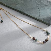 Fashion Round Stainless Steel Natural Stone Pearl Gold Plated Layered Necklaces 1 Piece main image 2