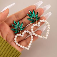 Fashion Heart Shape Alloy Inlay Artificial Pearls Rhinestones Women's Drop Earrings 1 Pair sku image 1