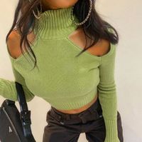 Fashion Solid Color Acrylic High Neck Long Sleeve Regular Sleeve Hollow Out Knitwear main image 2