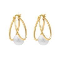 Fashion Round Artificial Pearl Stoving Varnish Women's Hoop Earrings 1 Pair main image 3
