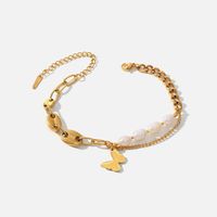 Fashion Butterfly Stainless Steel Pearl Gold Plated Bracelets 1 Piece main image 6