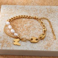 Fashion Butterfly Stainless Steel Pearl Gold Plated Bracelets 1 Piece main image 4