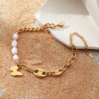 Fashion Butterfly Stainless Steel Pearl Gold Plated Bracelets 1 Piece main image 3
