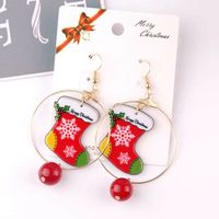 Fashion Christmas Hat Santa Claus Christmas Socks Alloy Beaded Women's Drop Earrings 1 Pair sku image 5
