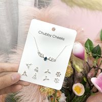 Simple Style Heart Shape Fish Tail Deer Alloy Plating Inlay Rhinestones Pearl Women's Earrings Necklace 1 Set main image 5