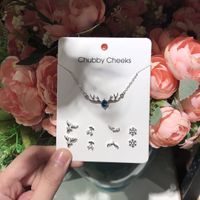 Simple Style Heart Shape Fish Tail Deer Alloy Plating Inlay Rhinestones Pearl Women's Earrings Necklace 1 Set sku image 2