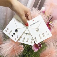 Simple Style Heart Shape Fish Tail Deer Alloy Plating Inlay Rhinestones Pearl Women's Earrings Necklace 1 Set main image 1
