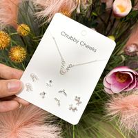 Simple Style Heart Shape Fish Tail Deer Alloy Plating Inlay Rhinestones Pearl Women's Earrings Necklace 1 Set main image 3