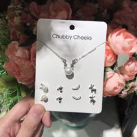Simple Style Heart Shape Fish Tail Deer Alloy Plating Inlay Rhinestones Pearl Women's Earrings Necklace 1 Set sku image 1