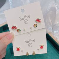 Fashion Christmas Hat Christmas Tree Gift Box Alloy Plating Inlay Rhinestones Pearl Women's Ear Studs 1 Set main image 4