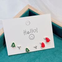 Fashion Christmas Hat Christmas Tree Gift Box Alloy Plating Inlay Rhinestones Pearl Women's Ear Studs 1 Set sku image 6